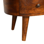 Mini Solid Mango Wood Coffee Table – Chestnut Finish, Rounded Drawer & Open Shelf
