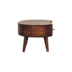 Mini Solid Mango Wood Coffee Table – Chestnut Finish, Rounded Drawer & Open Shelf