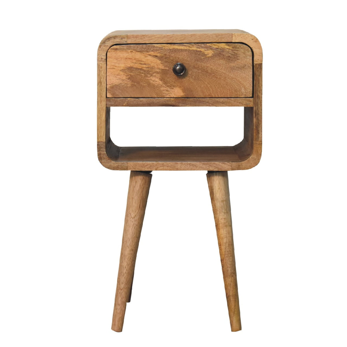 Mini Curve Lower Solid Mango Wood Nightstand – Oak-Ish Finish