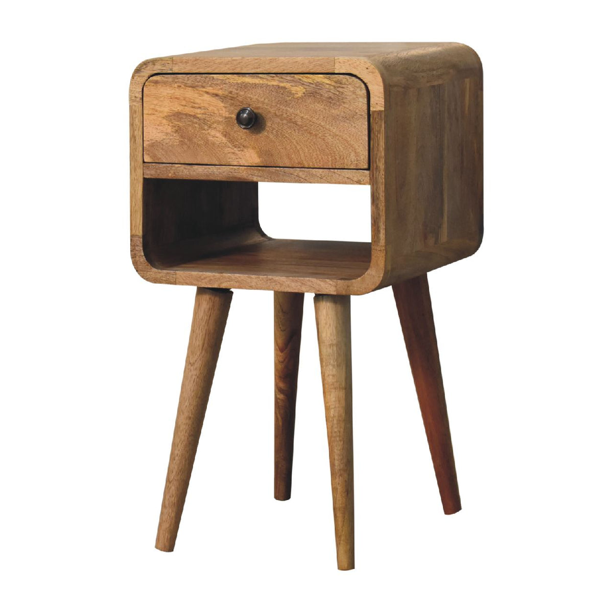Mini Curve Lower Solid Mango Wood Nightstand – Oak-Ish Finish