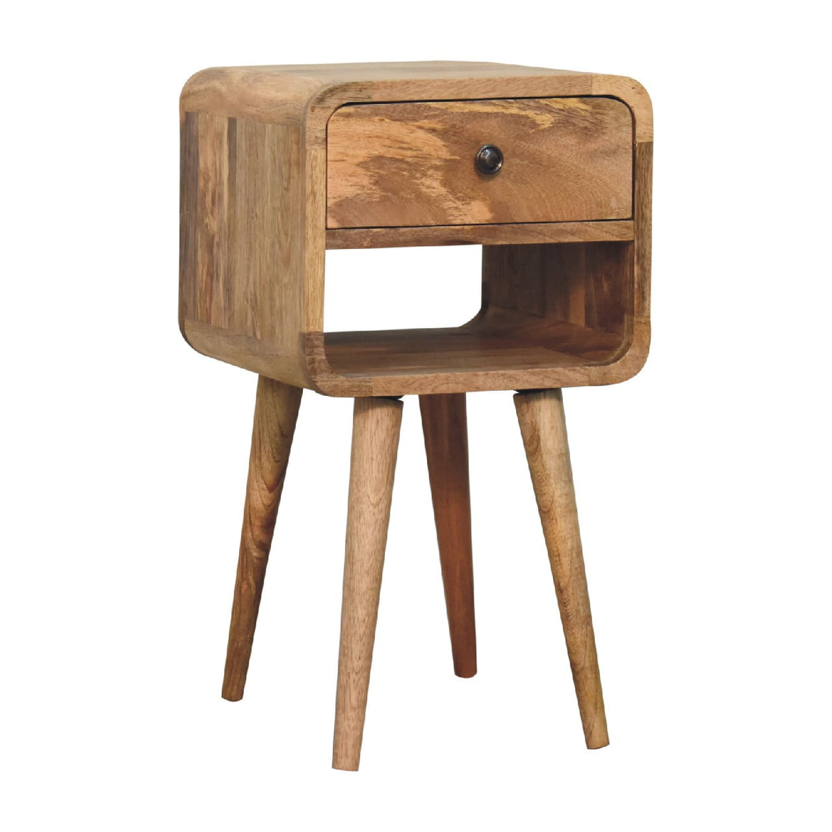 Mini Curve Lower Solid Mango Wood Nightstand – Oak-Ish Finish