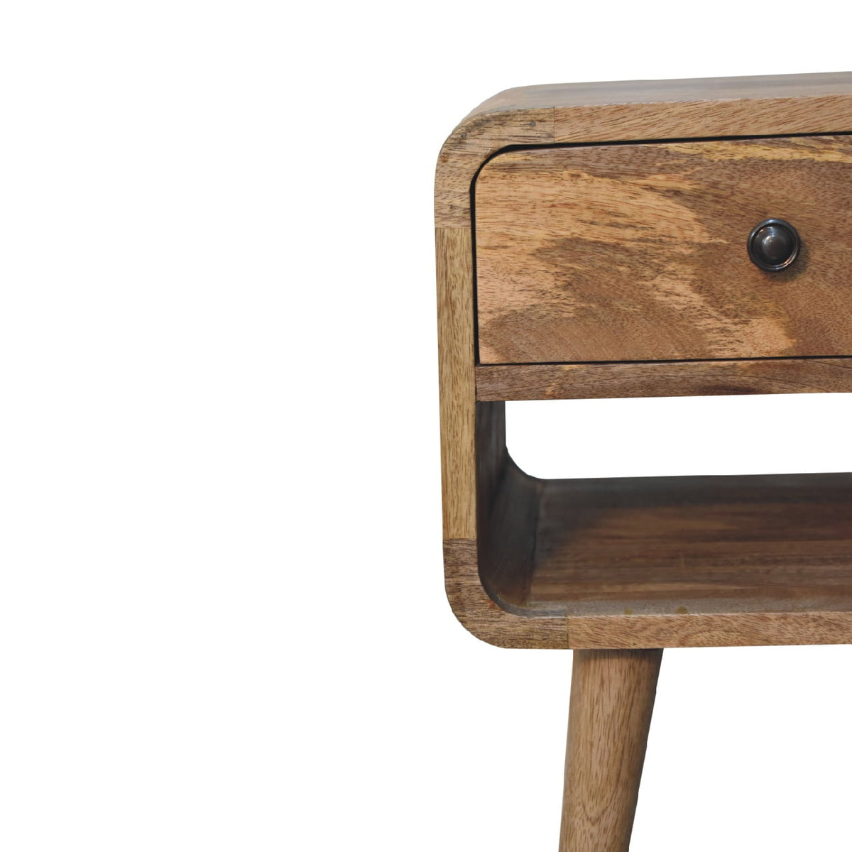 Mini Curve Lower Solid Mango Wood Nightstand – Oak-Ish Finish