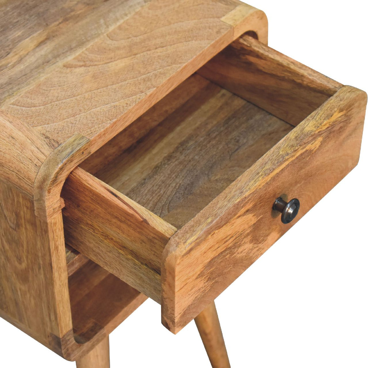 Mini Curve Lower Solid Mango Wood Nightstand – Oak-Ish Finish