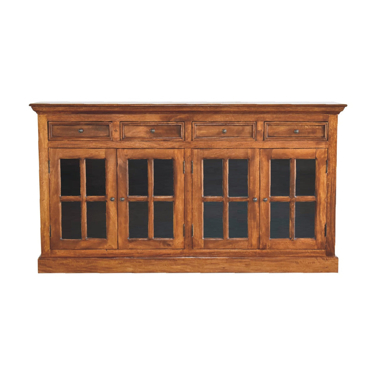 Large Glazed Solid Mango Wood Sideboard – Chestnut Finish