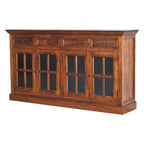 Large Glazed Solid Mango Wood Sideboard – Chestnut Finish