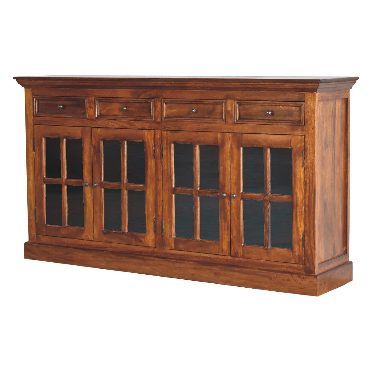 Large Glazed Solid Mango Wood Sideboard – Chestnut Finish