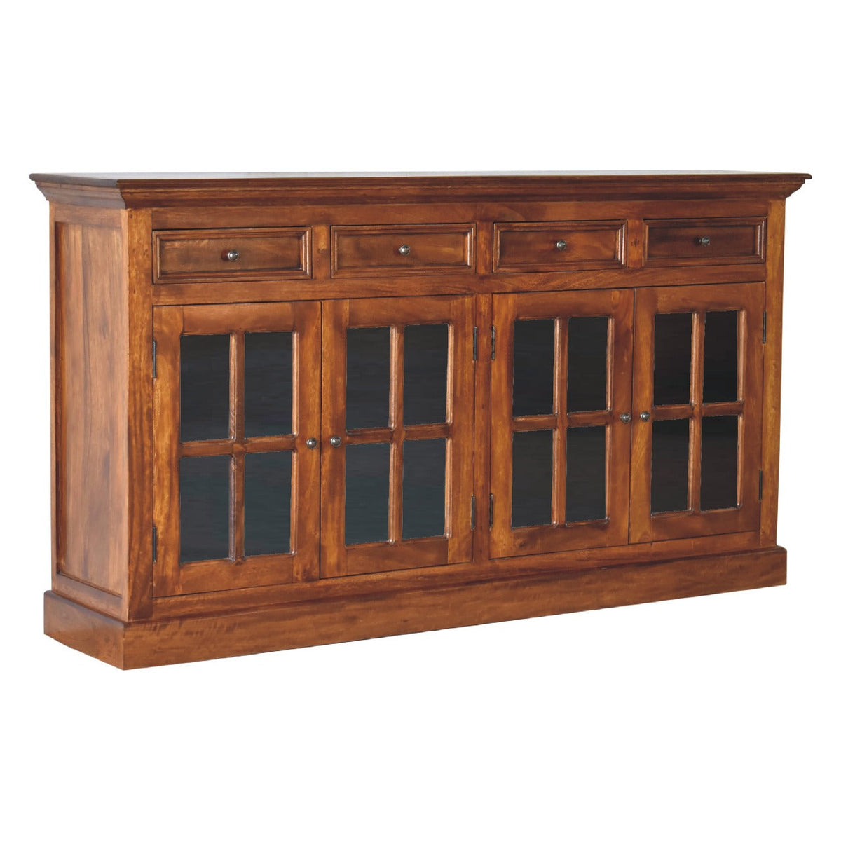 Large Glazed Solid Mango Wood Sideboard – Chestnut Finish