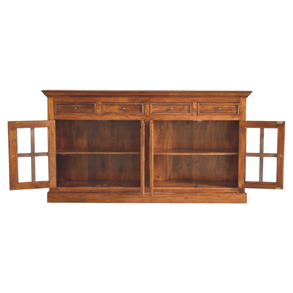Large Glazed Solid Mango Wood Sideboard – Chestnut Finish