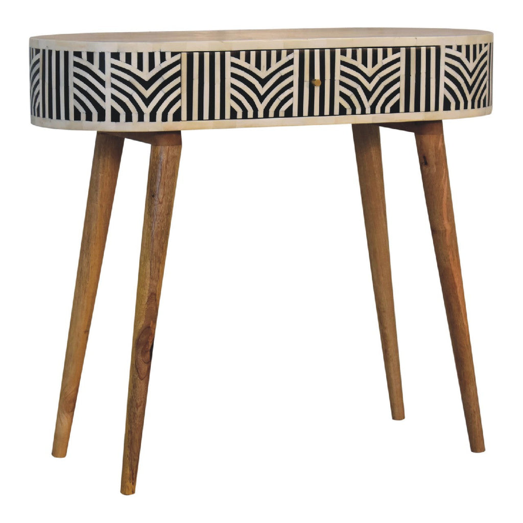 Edessa Solid Mango Wood Console Table – Oak-Ish Finish, Bone Inlay Drawer