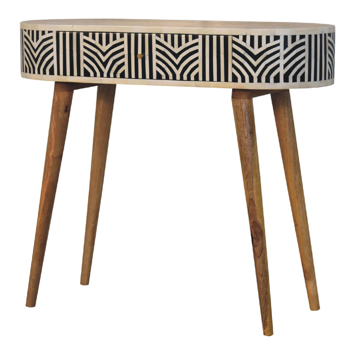 Edessa Solid Mango Wood Console Table – Oak-Ish Finish, Bone Inlay Drawer