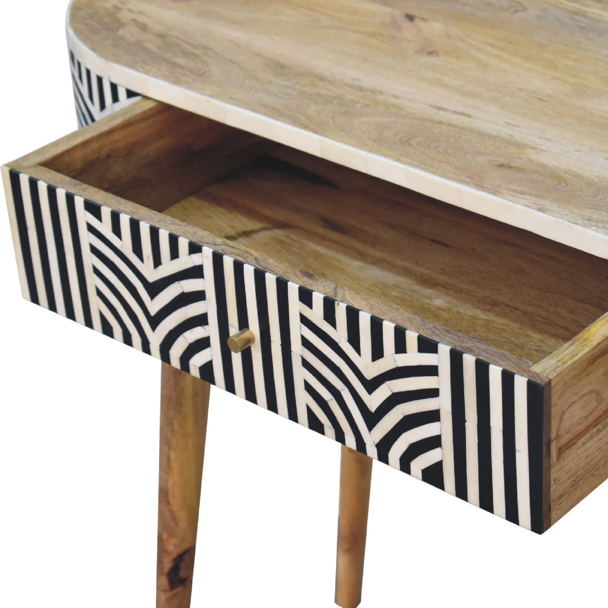 Edessa Solid Mango Wood Console Table – Oak-Ish Finish, Bone Inlay Drawer