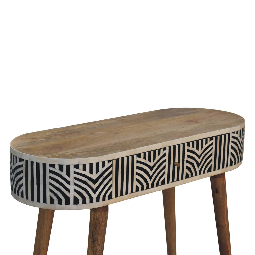 Edessa Solid Mango Wood Console Table – Oak-Ish Finish, Bone Inlay Drawer