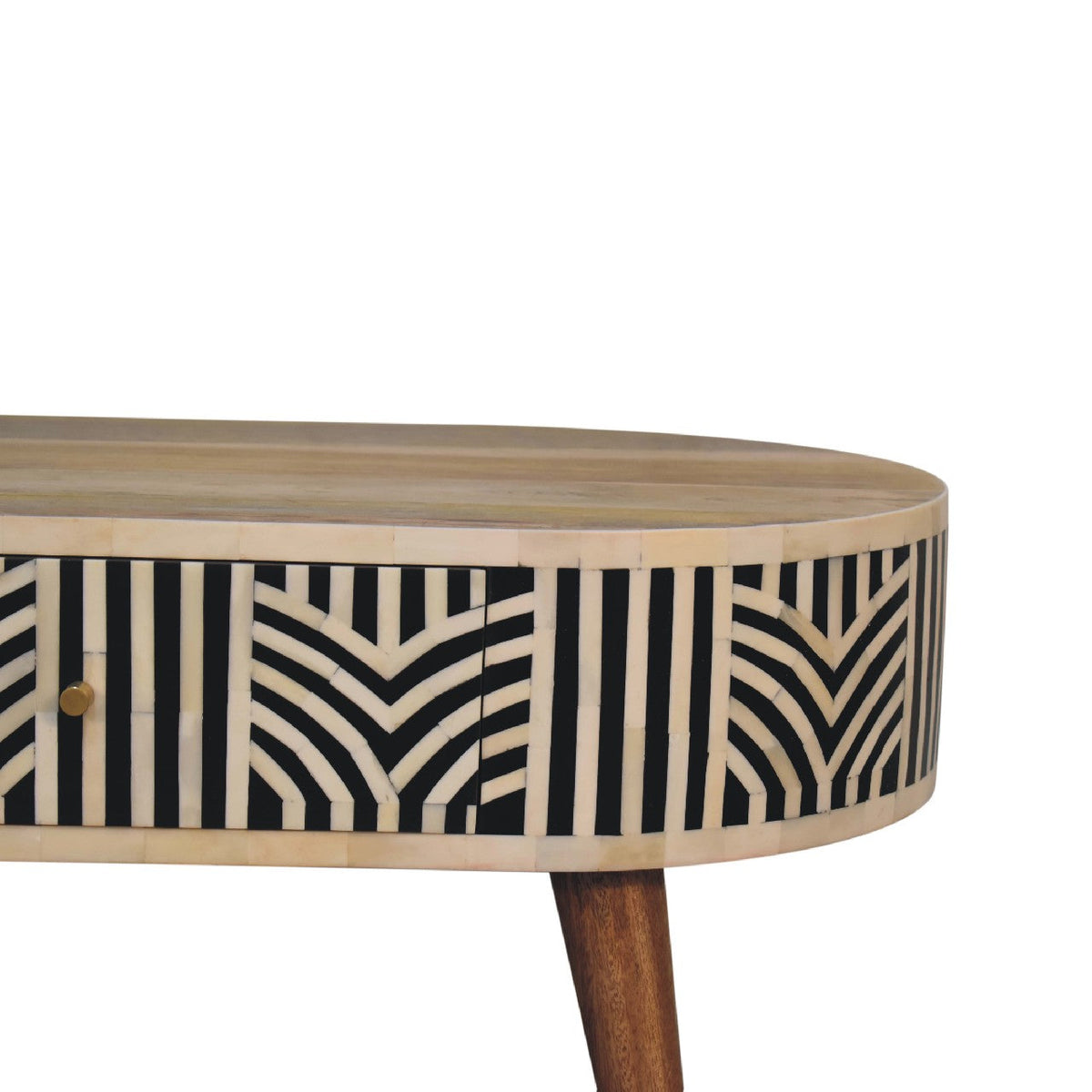 Edessa Solid Mango Wood Coffee Table – Oak-Ish Finish, Bone Inlay Drawer