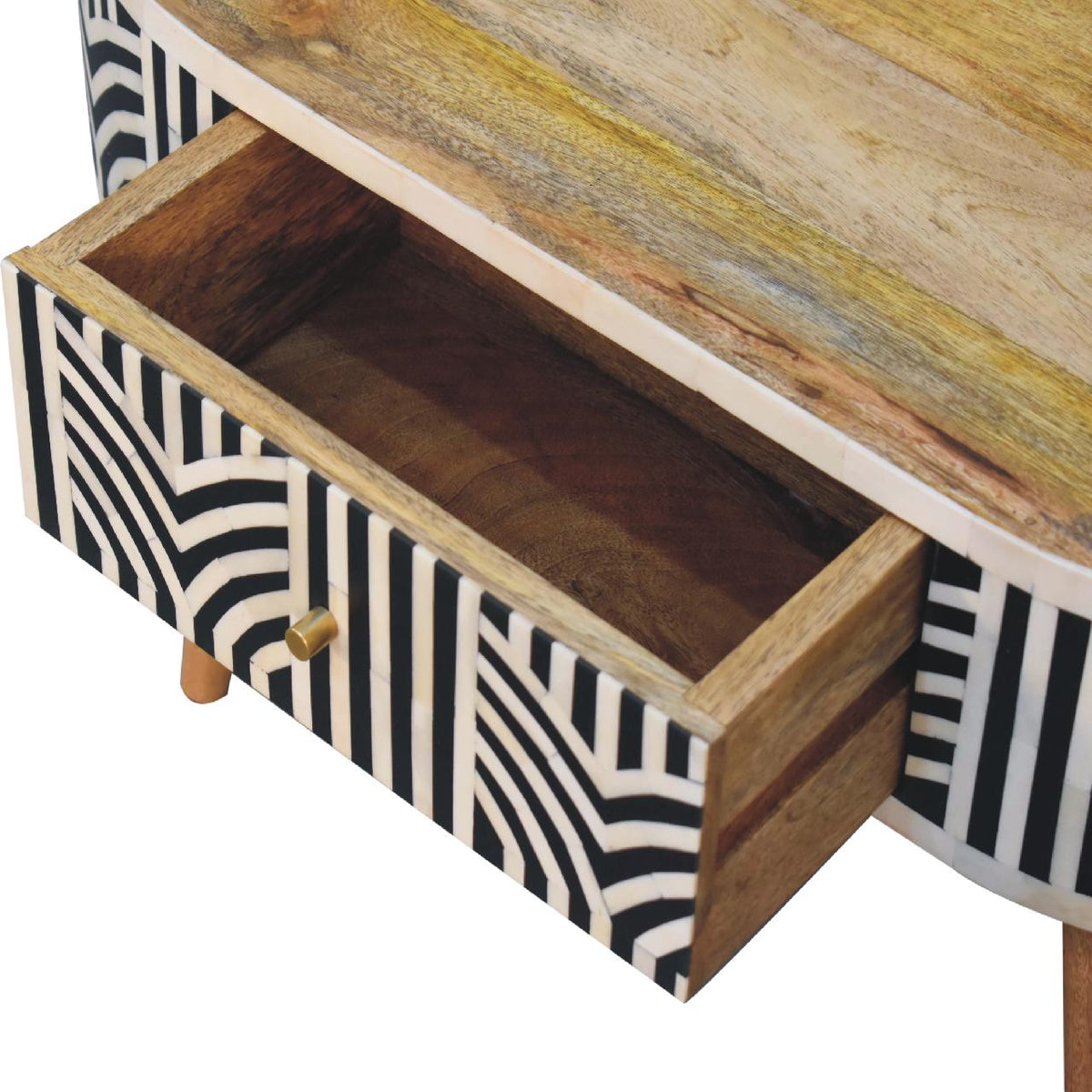 Edessa Solid Mango Wood Coffee Table – Oak-Ish Finish, Bone Inlay Drawer