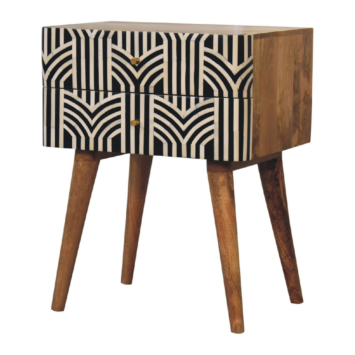 Edessa Bone Inlay Solid Mango Wood Nightstand – Oak-Ish Finish