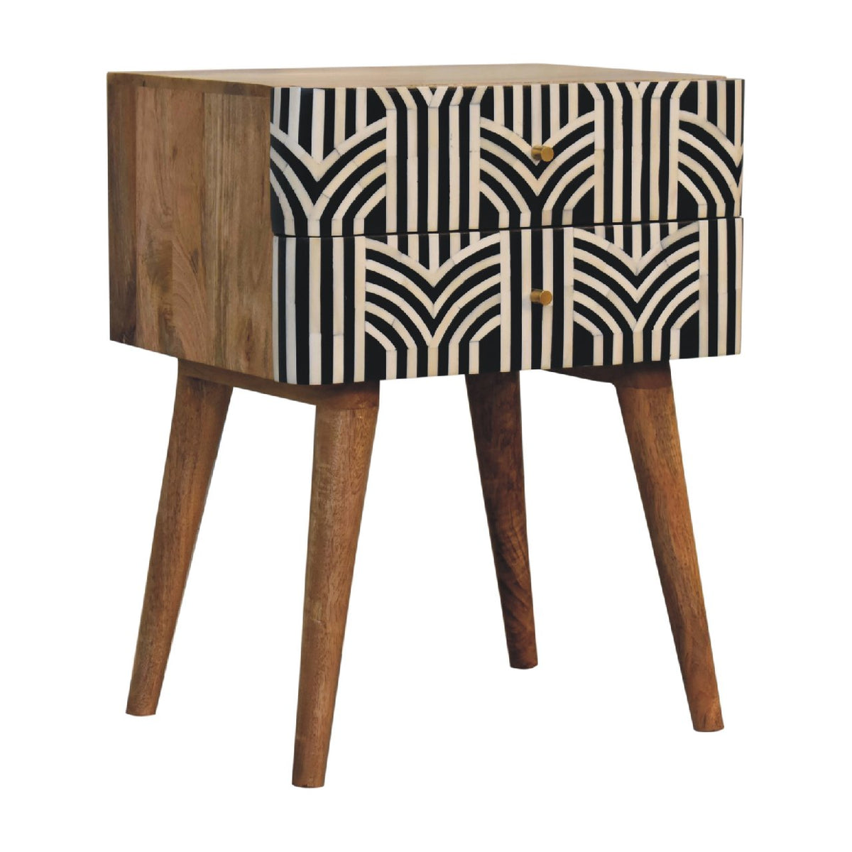 Edessa Bone Inlay Solid Mango Wood Nightstand – Oak-Ish Finish