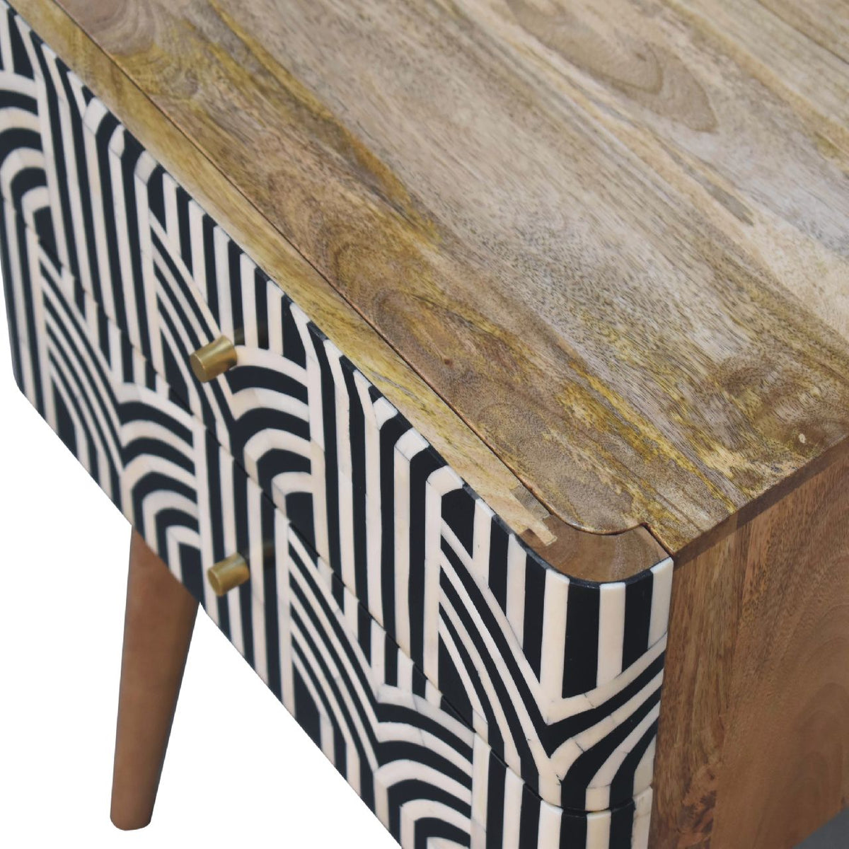 Edessa Bone Inlay Solid Mango Wood Nightstand – Oak-Ish Finish
