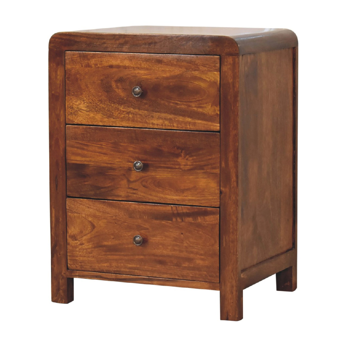 Naya Solid Mango Wood 3-Drawer Nightstand – Chestnut Finish