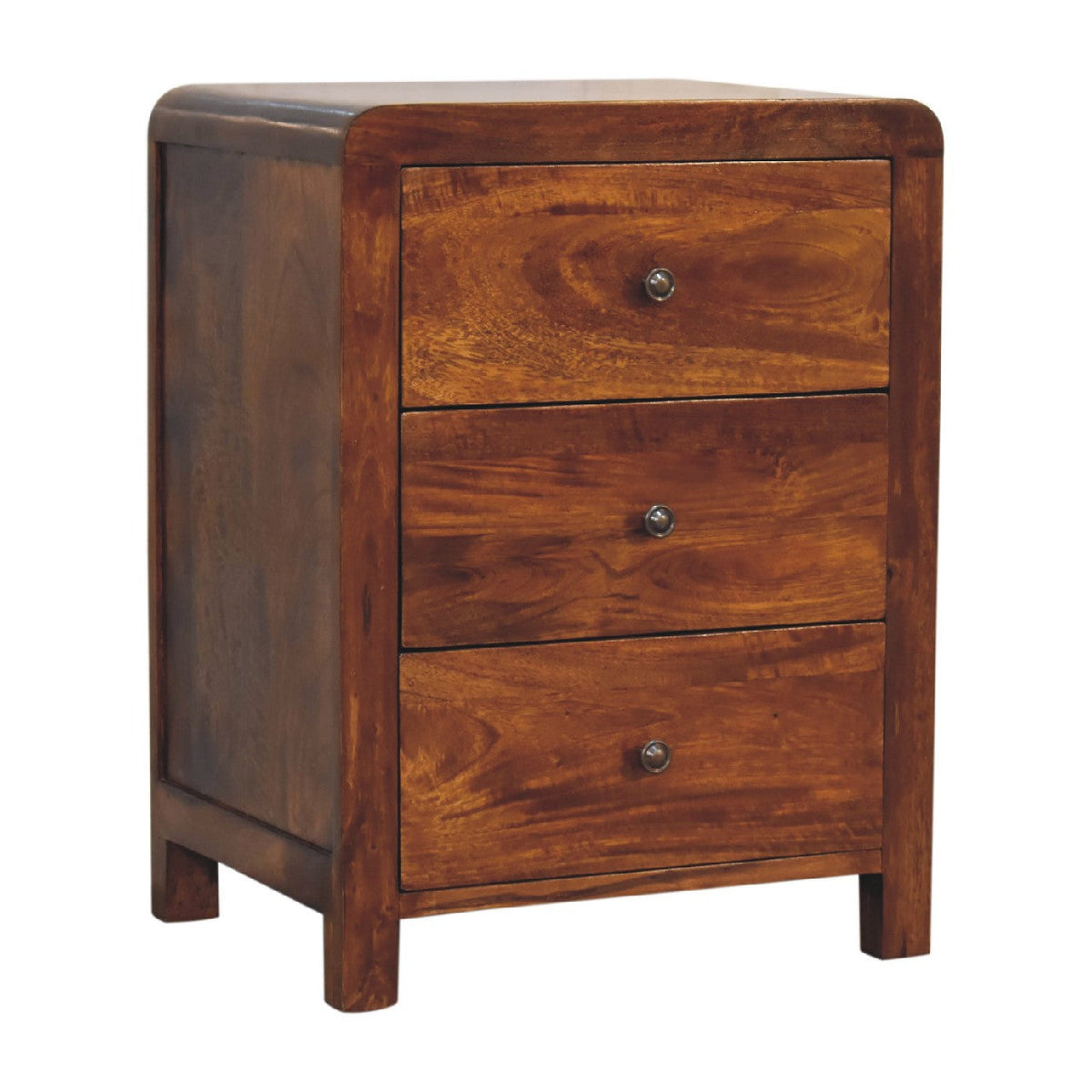 Naya Solid Mango Wood 3-Drawer Nightstand – Chestnut Finish