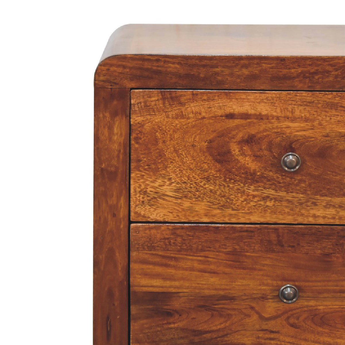 Naya Solid Mango Wood 3-Drawer Nightstand – Chestnut Finish