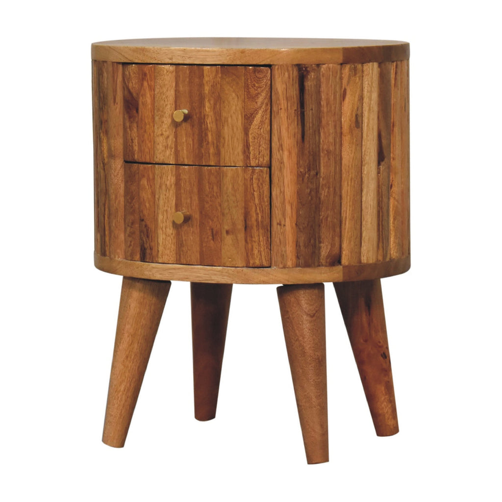 Stripe Solid Mango Wood Nightstand – Oak-Ish Finish