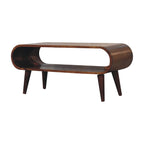 Amaya Nordic Solid Mango Wood Coffee Table – Chestnut Finish, Rounded Open Design