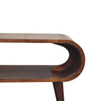 Amaya Nordic Solid Mango Wood Coffee Table – Chestnut Finish, Rounded Open Design