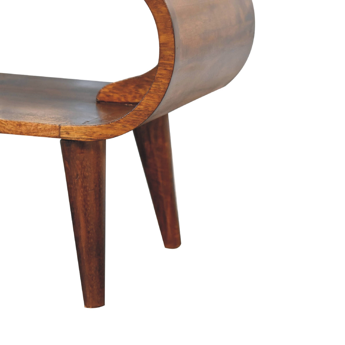 Amaya Nordic Solid Mango Wood Coffee Table – Chestnut Finish, Rounded Open Design