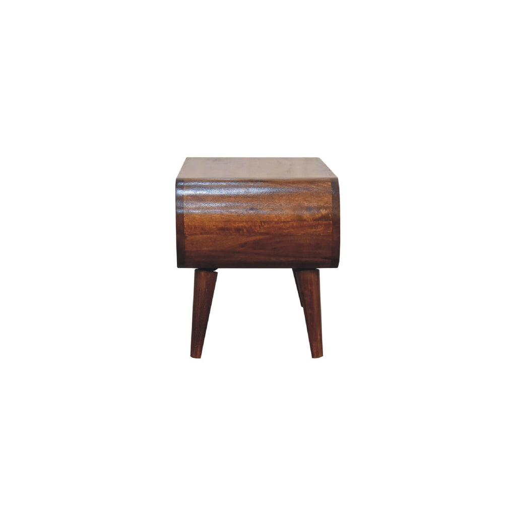 Amaya Nordic Solid Mango Wood Coffee Table – Chestnut Finish, Rounded Open Design