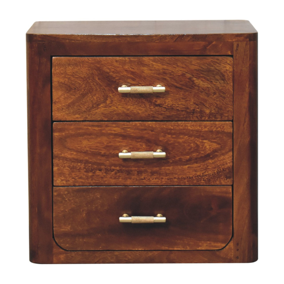 Luca Solid Mango Wood 3-Drawer Nightstand – Chestnut Finish