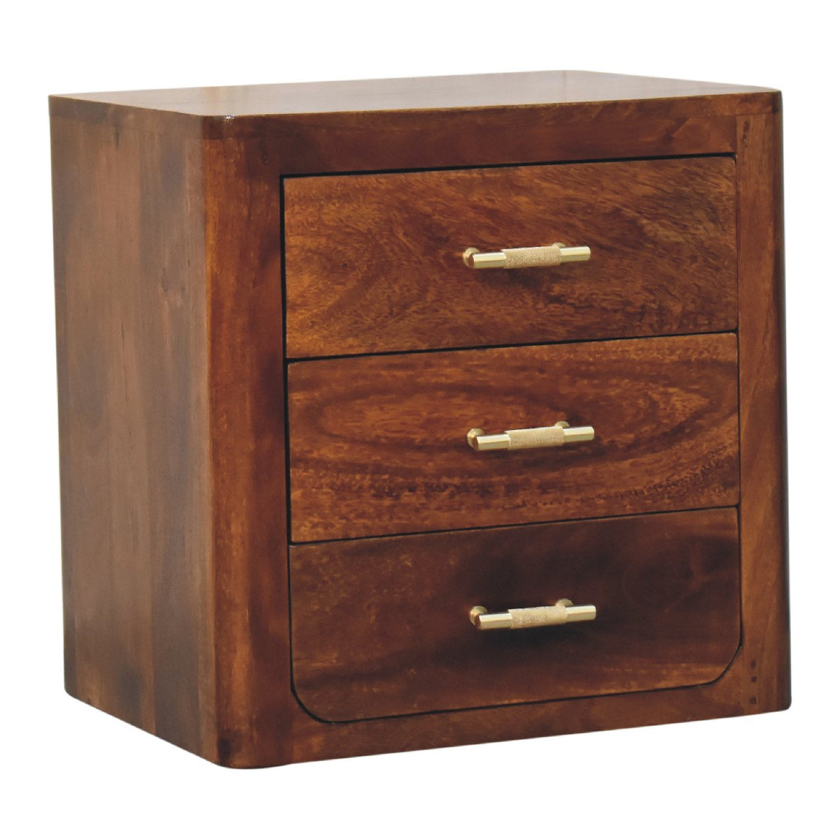 Luca Solid Mango Wood 3-Drawer Nightstand – Chestnut Finish