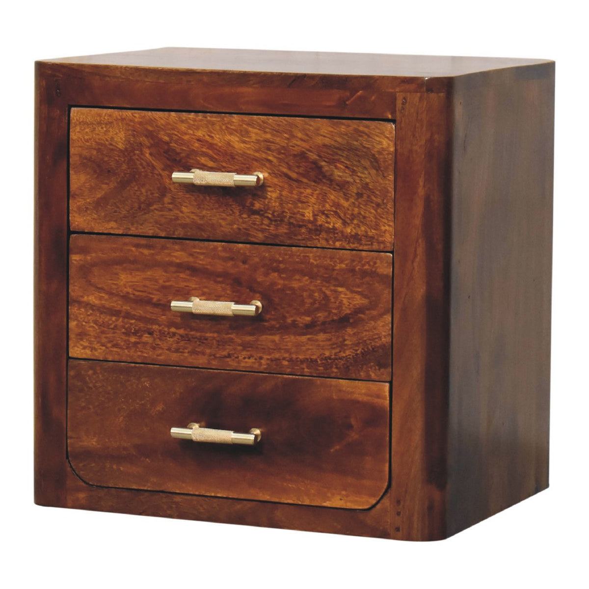 Luca Solid Mango Wood 3-Drawer Nightstand – Chestnut Finish