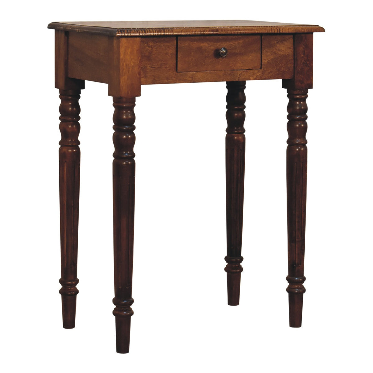 Solid Mango Wood Writing Desk – Chestnut Finish, 1 Drawers & Turned Fluted Legs