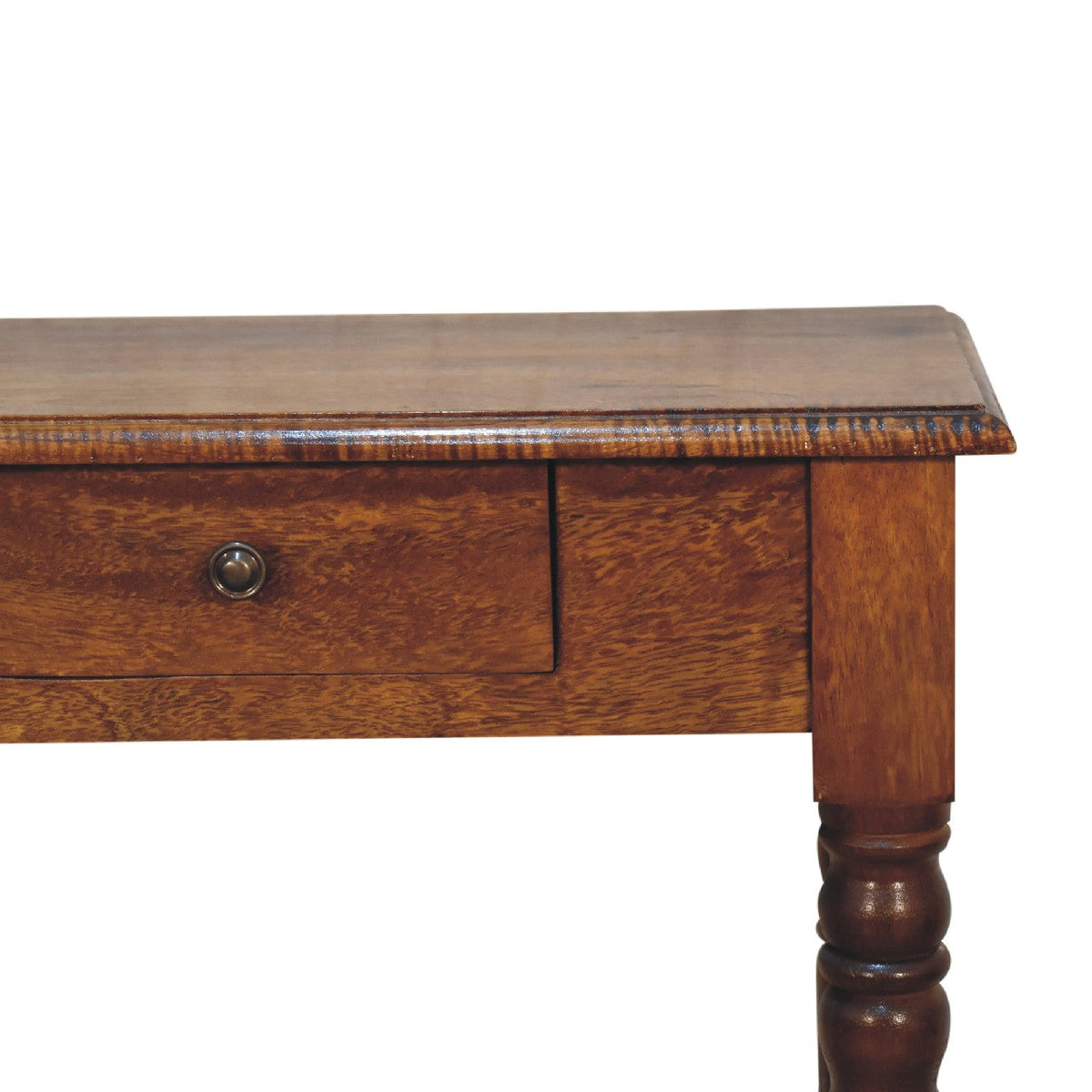 Solid Mango Wood Writing Desk – Chestnut Finish, 1 Drawers & Turned Fluted Legs