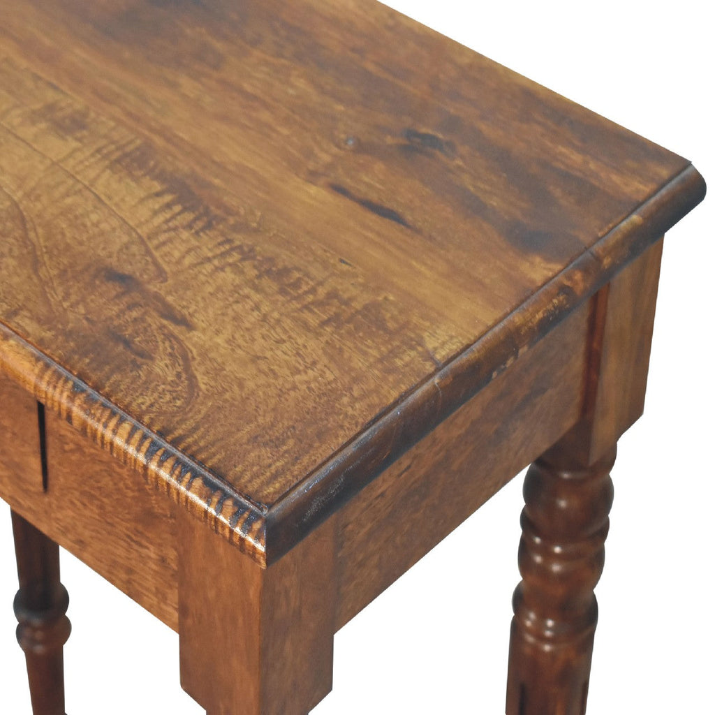 Solid Mango Wood Writing Desk – Chestnut Finish, 1 Drawers & Turned Fluted Legs