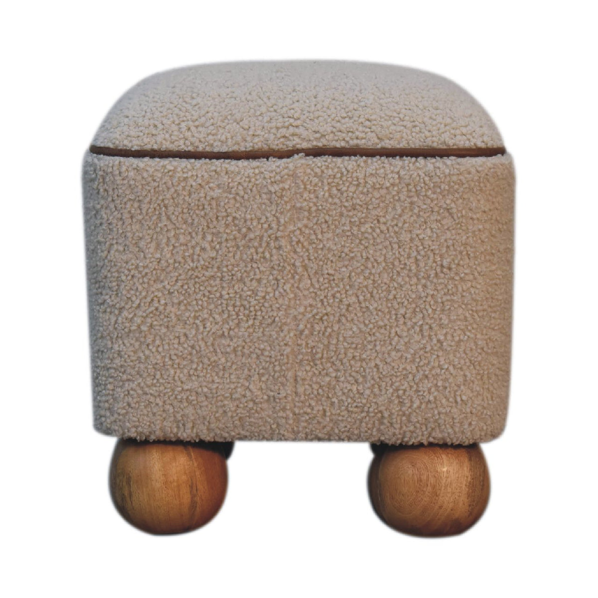 Serenity Cotton Footstool – Buffalo Leather Piping & Oak-Ish Mango Wood Ball Feet