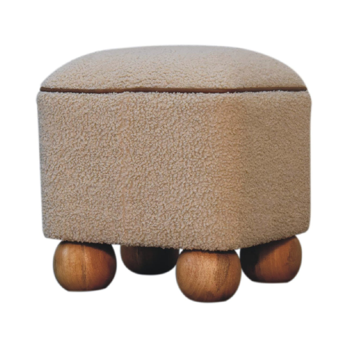 Serenity Cotton Footstool – Buffalo Leather Piping & Oak-Ish Mango Wood Ball Feet