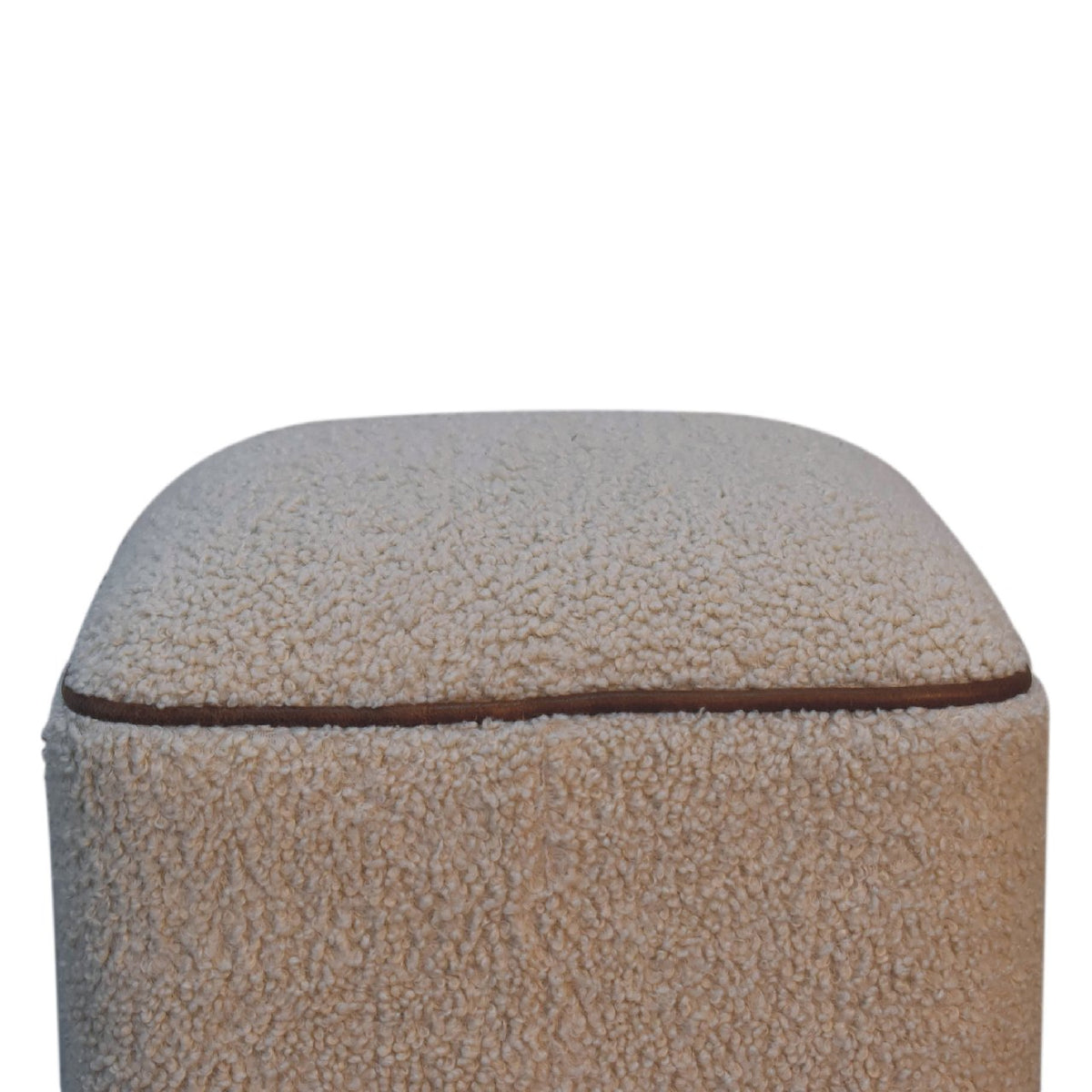 Serenity Cotton Footstool – Buffalo Leather Piping & Oak-Ish Mango Wood Ball Feet