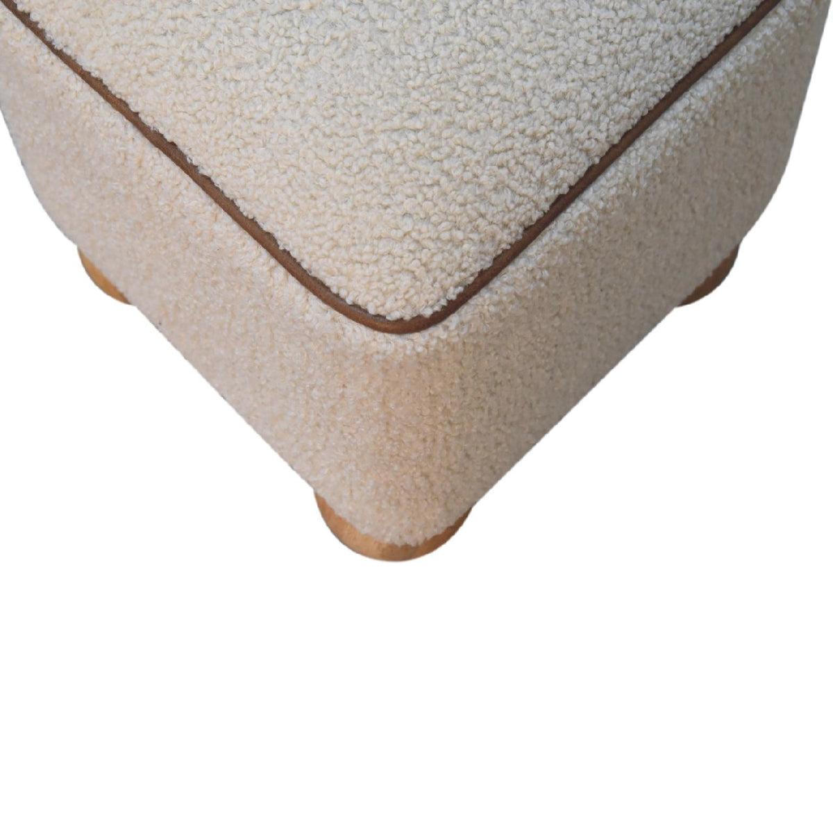 Serenity Cotton Footstool – Buffalo Leather Piping & Oak-Ish Mango Wood Ball Feet