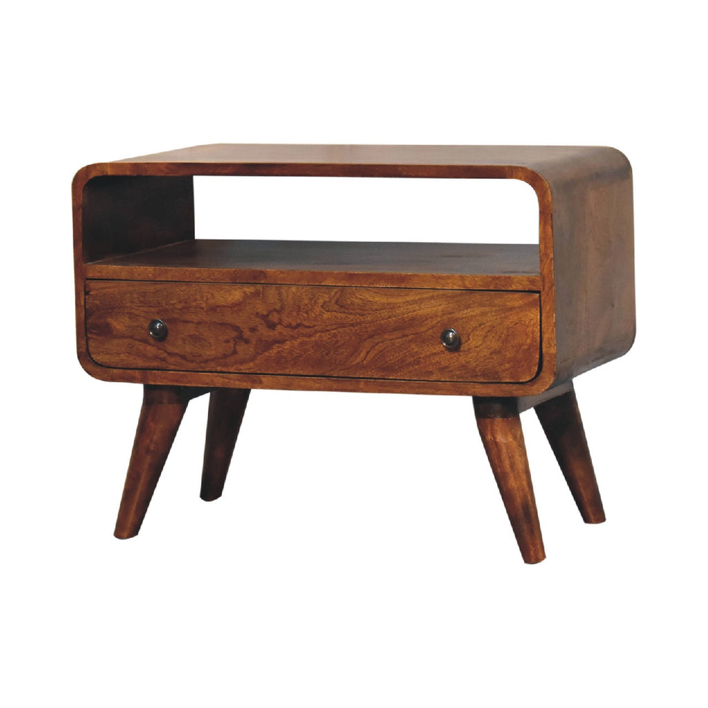 Mini Curved Solid Mango Wood Media Unit – Chestnut Finish