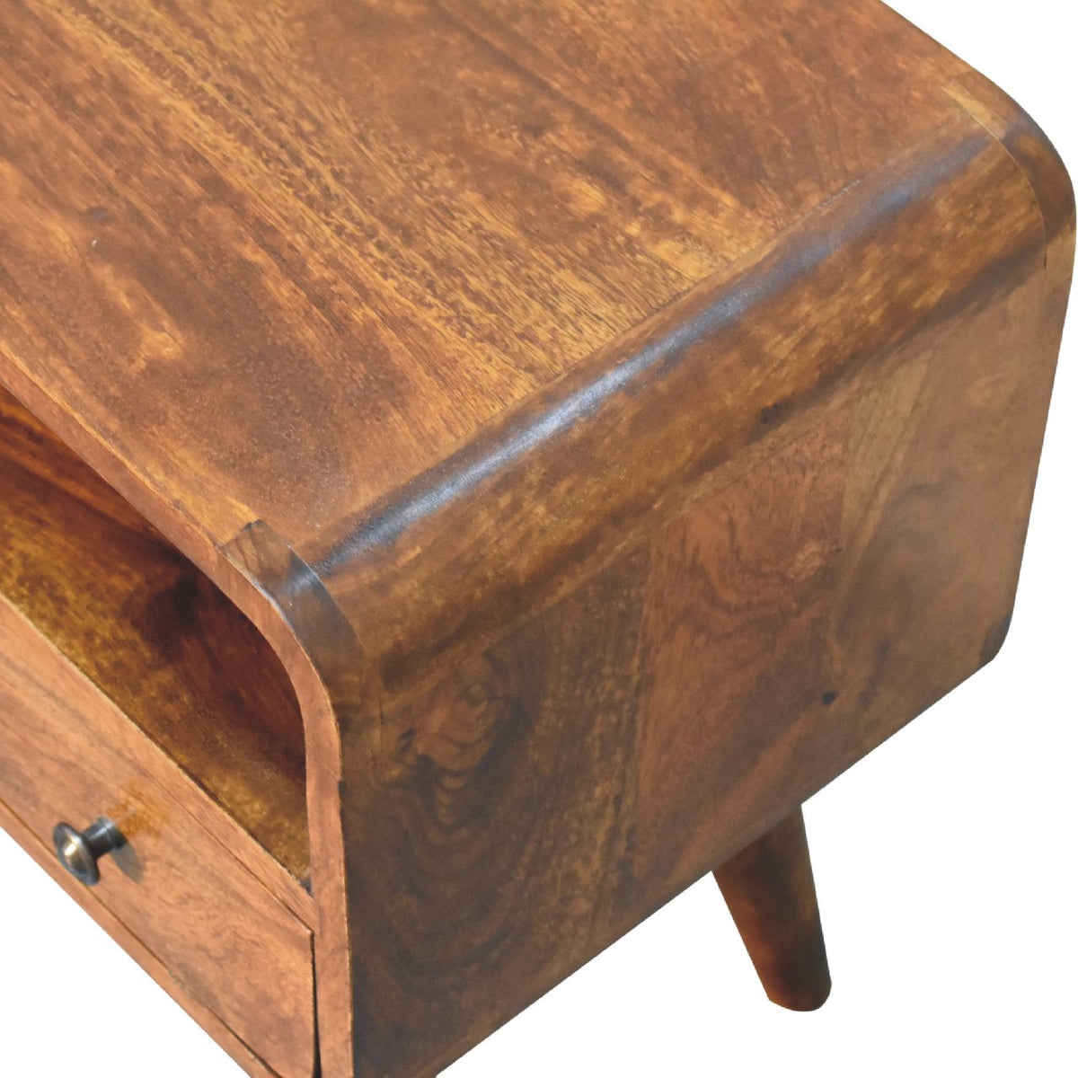 Mini Curved Solid Mango Wood Media Unit – Chestnut Finish