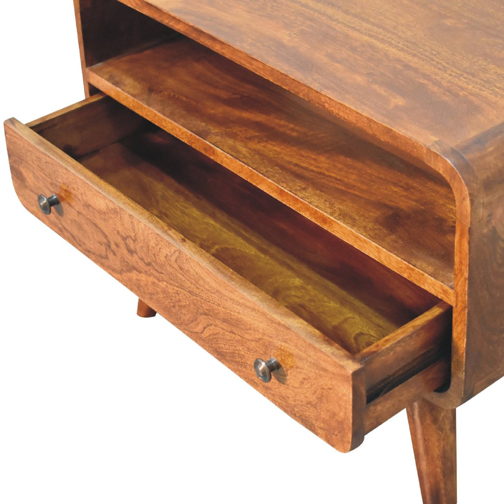 Mini Curved Solid Mango Wood Media Unit – Chestnut Finish