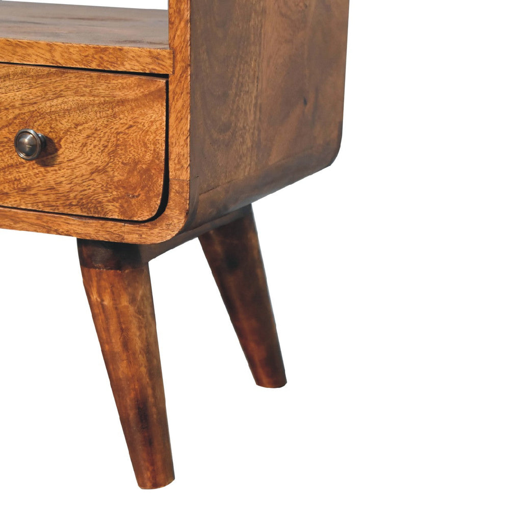 Mini Curved Solid Mango Wood Media Unit – Chestnut Finish