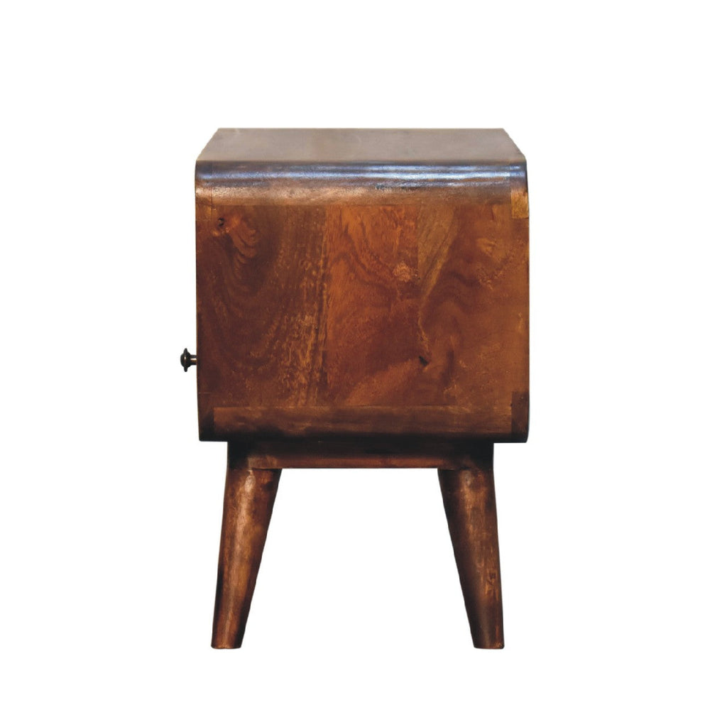 Mini Curved Solid Mango Wood Media Unit – Chestnut Finish