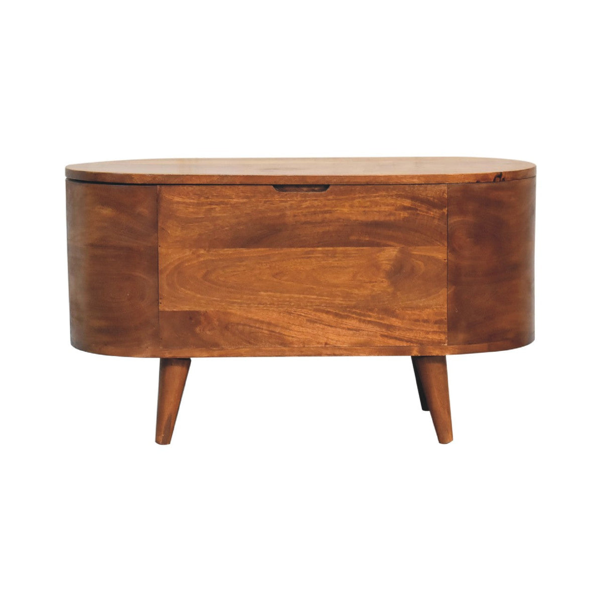 Rounded Solid Mango Wood Lift-Top Blanket Chest – Chestnut Finish