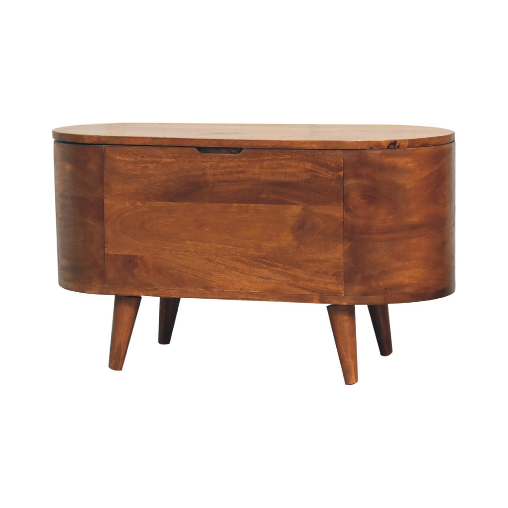 Rounded Solid Mango Wood Lift-Top Blanket Chest – Chestnut Finish
