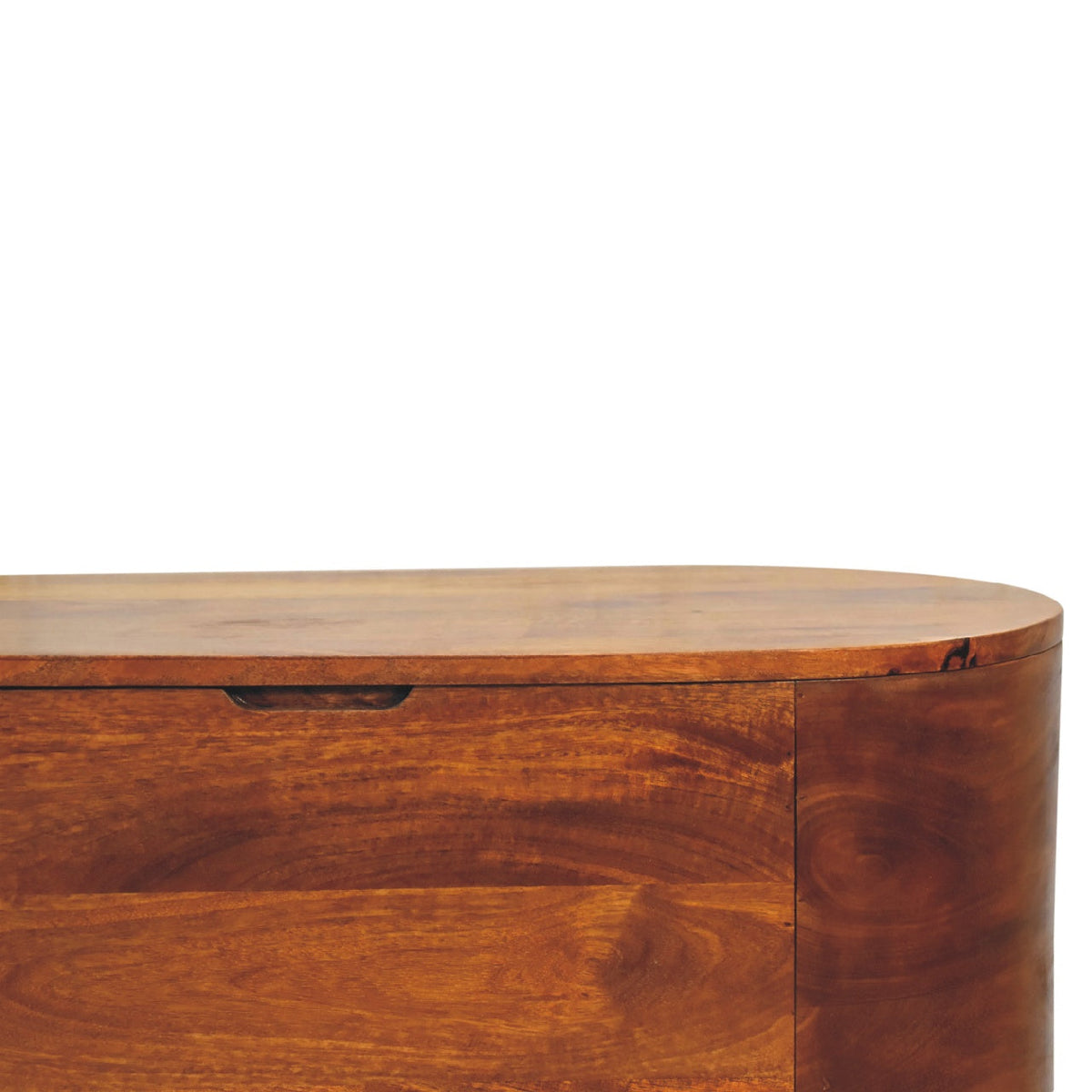 Rounded Solid Mango Wood Lift-Top Blanket Chest – Chestnut Finish