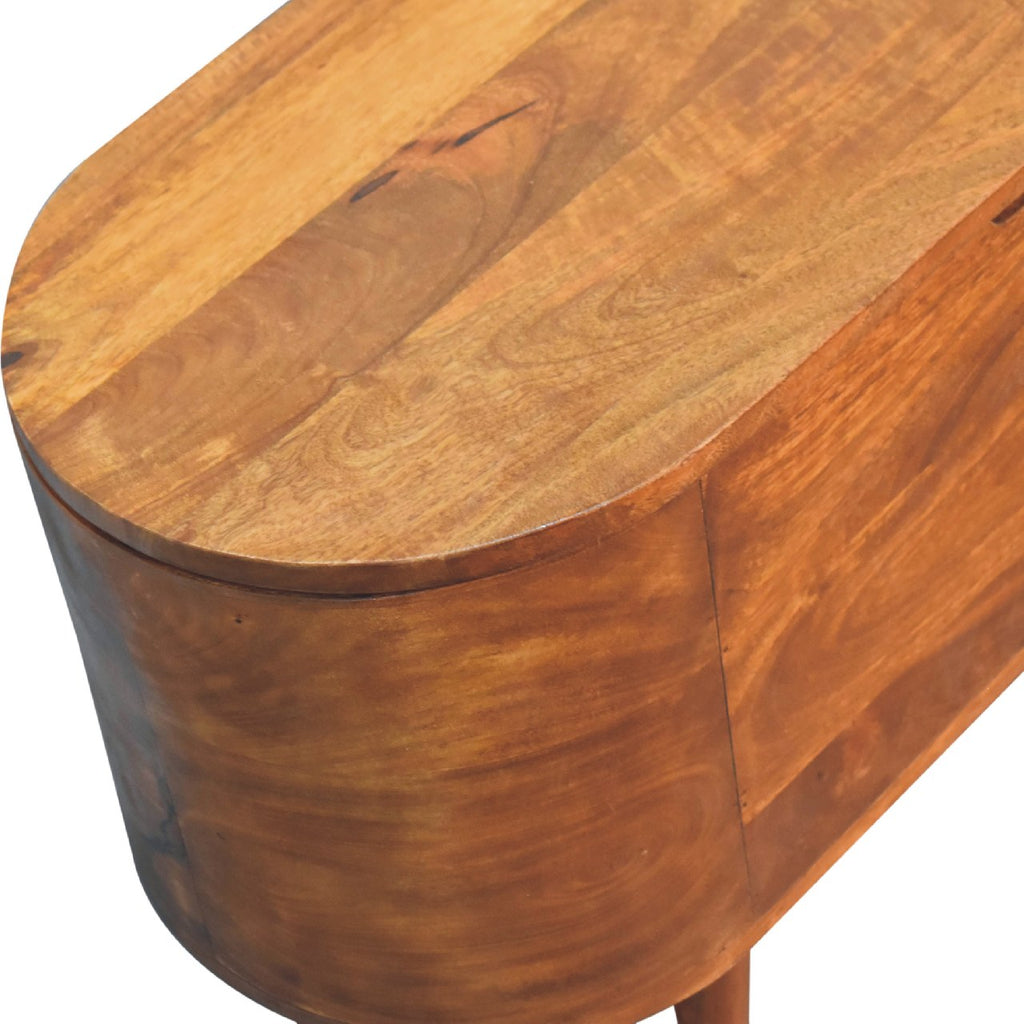 Rounded Solid Mango Wood Lift-Top Blanket Chest – Chestnut Finish