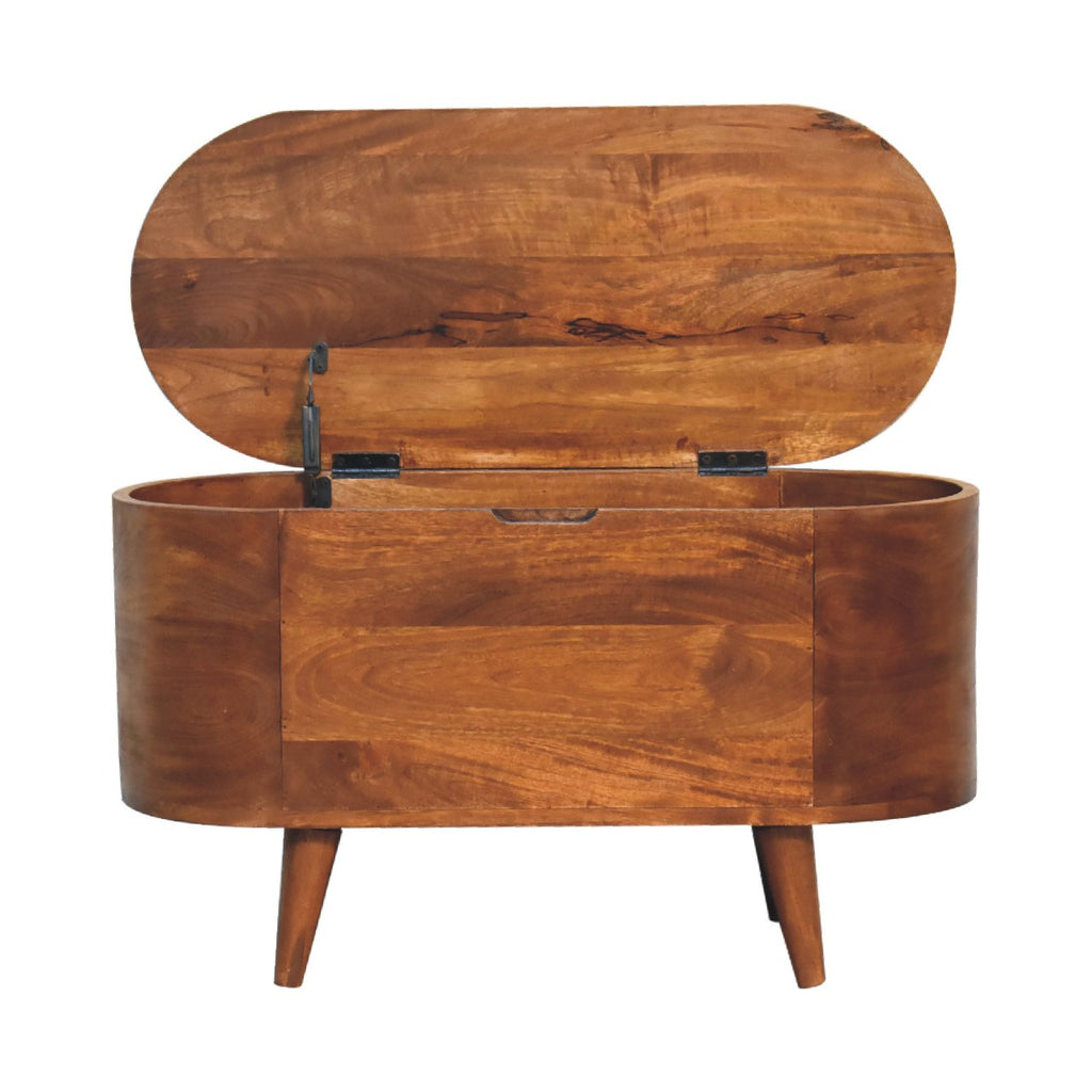 Rounded Solid Mango Wood Lift-Top Blanket Chest – Chestnut Finish