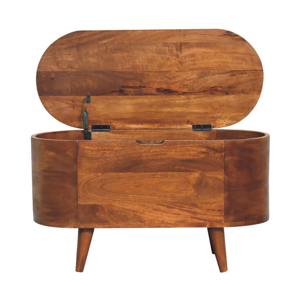 Rounded Solid Mango Wood Lift-Top Blanket Chest – Chestnut Finish